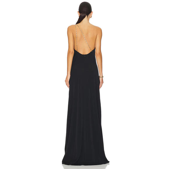 NWT Alexis Tribeca Black long Dress one shoulder gold chain SZ S $895 msrp - Picture 3 of 9